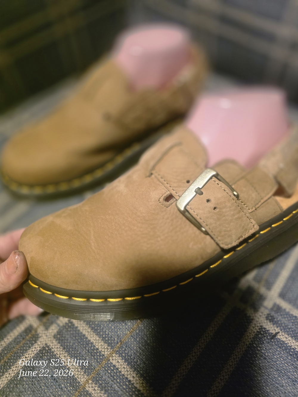 Dr. Martens Tan Leather Clog with Yellow Stitching